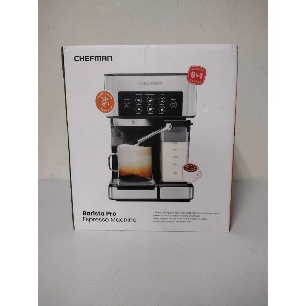 New Chefman 6-in-1 Espresso Machine 15-Bar Pump - Stainless Steel
